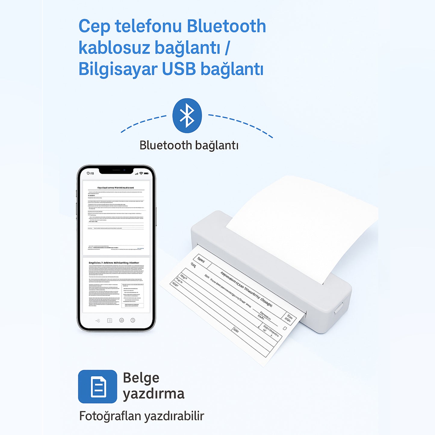 Bluetooth Taşınabilir Kablosuz Yazıcı