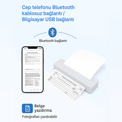 Bluetooth Taşınabilir Kablosuz Yazıcı