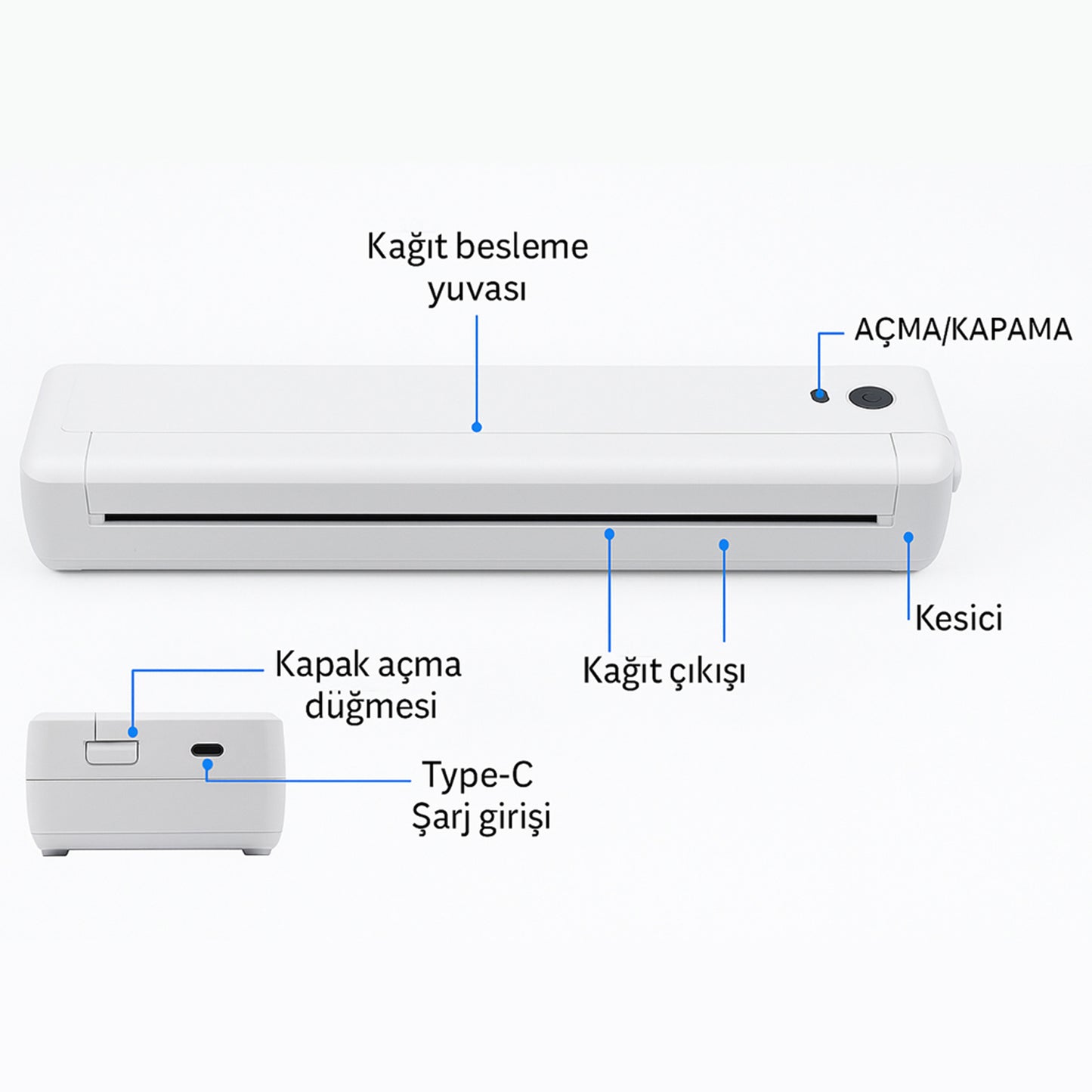 Bluetooth Taşınabilir Kablosuz Yazıcı