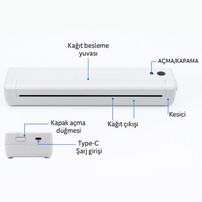 Bluetooth Taşınabilir Kablosuz Yazıcı