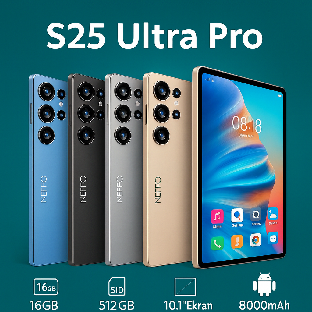NEFFO S25 Ultra Pro Tablet 16GB RAM + 512GB Hafıza | 10.1” Ekran | 8000mAh Batarya | Android 13