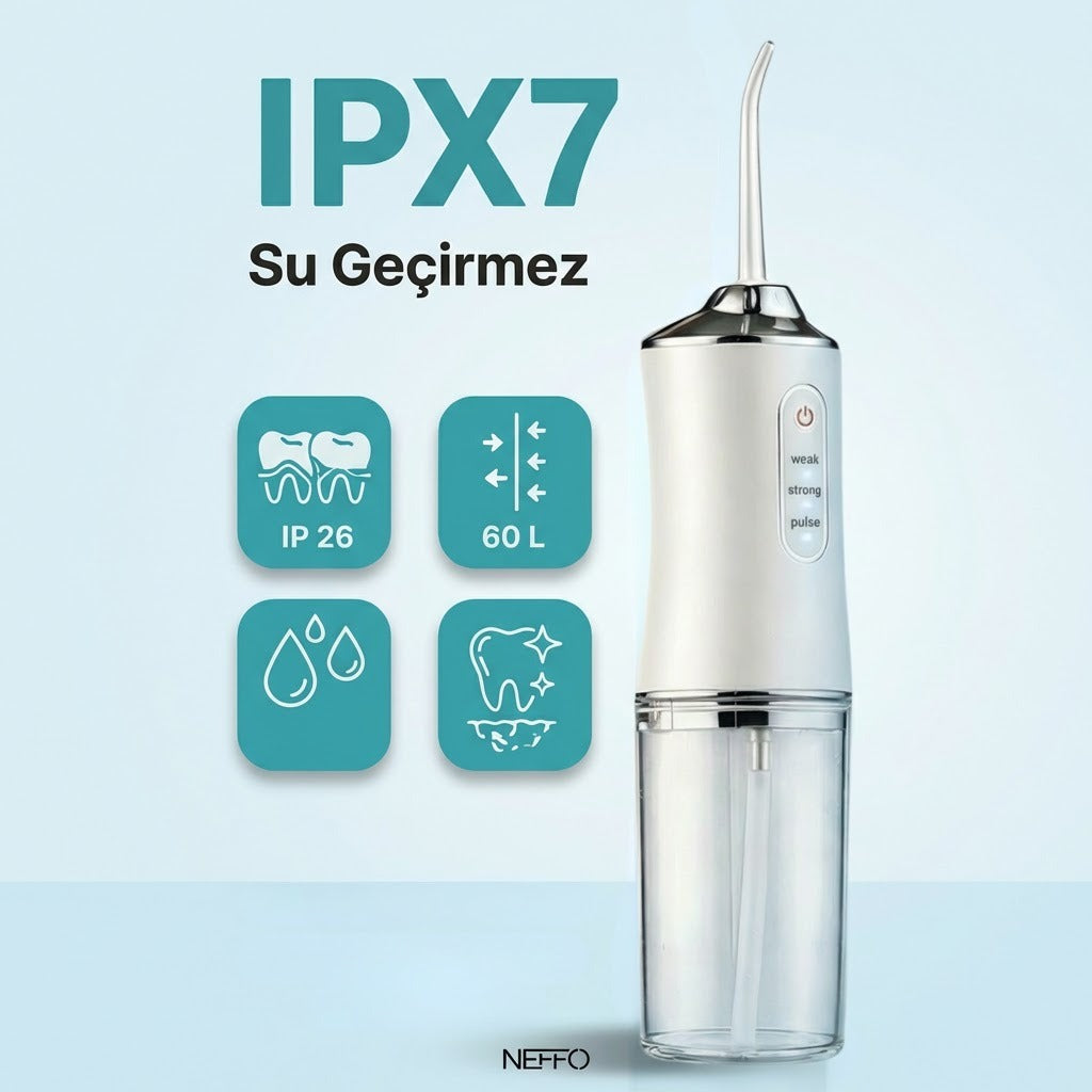 Şarjlı Ağız Duşu IPX7 – 3 Mod, 220ml Taşınabilir Diş Temizleyici