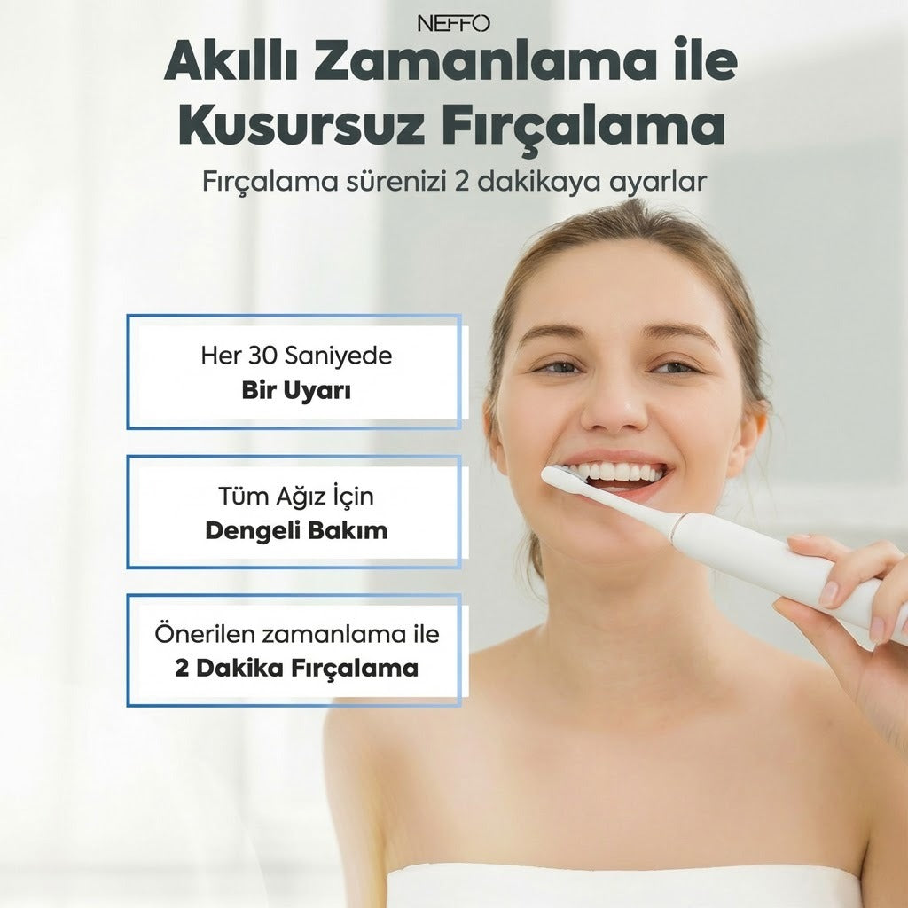 Şarjlı Elektrikli Diş Fırçası – USB Şarjlı, 3+1 Başlık, 6 modlu