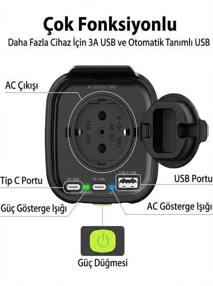 MOSI Araç İçi Taşınabilir İnverter 220V AC + USB | Bardaklık Tipi | Telefon, Laptop, CPAP Uyumlu