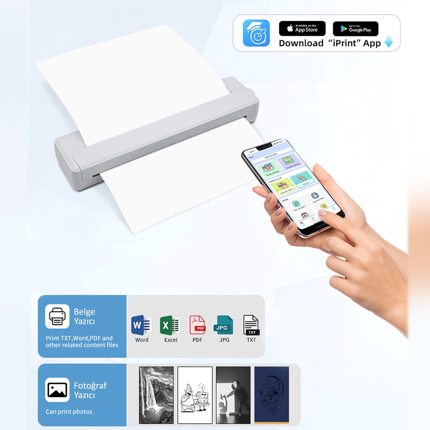 Bluetooth Taşınabilir Kablosuz Yazıcı